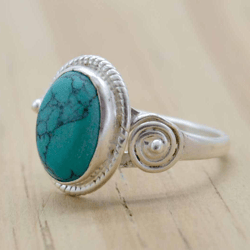 Turquoise Gemstone Silver Women Ring, Organic Crystal And 925 Sterling Silver Handmade Aesthetic Jewelry, Gift For Her