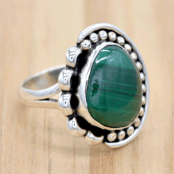 Green Malachite Chunky Silver Women Ring, 925 Sterling Silver & Gemstone Handmade Artisan Unique Jewelry, Gift For Her