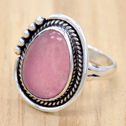 Rose Quartz Gemstone Chunky Silver Ring For Women, Organic Crystal & 925 Sterling Silver Handmade Jewelry, Gift For Her