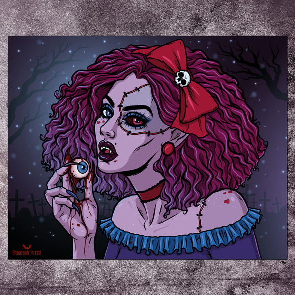 Gothic horror art print by Anastasia in red