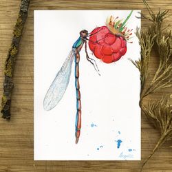Dragonfly Painting Watercolor Wall Decor 8"x11" home art insects watercolor painting art by Anne Gorywine
