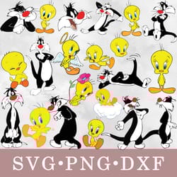 tweety and sylvester svg, tweety and sylvester bundle svg, png, dxf, svg files for cricut, movie svg, clipart