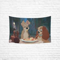 Lady and Tramp Wall Tapestry, Cotton Linen Wall Hanging