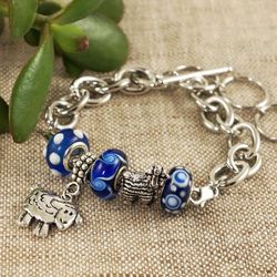Aries Charm Bracelet Cute Sheep Euro Charm Large Silver Chain Transformer Blue Murano Glass Bracelet Jewelry Gift 6147