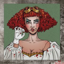 horror art print with a creepy clown girl. gothic home decor. horror poster. dark art wall decor. spooky room decor