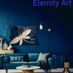 black and gold "dragonfly" abstract art wall. painting original  wall art modern. phases  painting glittery