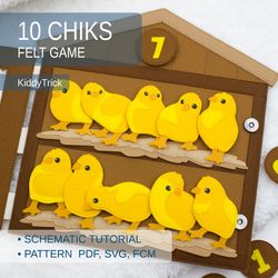 Sewing Pattern Felt Chicks, Counting Felt Game