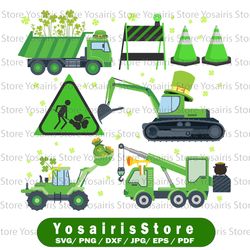st patricks day crane truck construction svg, lucky shamrock svg, cricut, svg files, cut file, dxf, png, svg