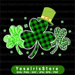 three leopard and plaid shamrocks svg, st patricks day svg, 3 leaf clover svg, cricut, svg files, cut file, dxf, png