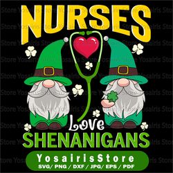 nurses love shenanigans svg, gnome st patricks day svg, nurse svg, cricut, svg files, cut file, dxf, png, svg