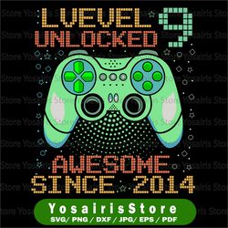 level 9 unlocked 9th birthday svg, 9 year old boy svg, gamer 9 yr bday svg, cricut, svg files, cut file, dxf, png, svg
