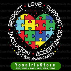 respect love support autism awareness svg, autism svg, cricut, svg files, cut file, dxf, png, svg, digital download