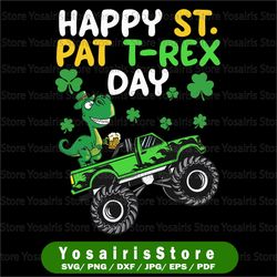 happy st pat trex day svg, st patrick's day trex svg, monster truck svg, cricut, svg files, cut file, dxf, png, svg