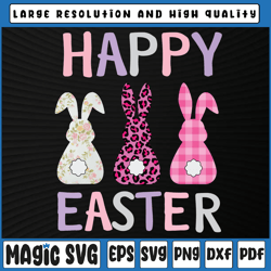 happy easter cute pink leopard plaid flower png, bunny png, easter bunny, digital download