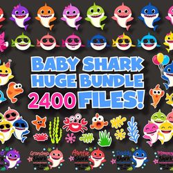 2400 file baby shark bundle svg , cricut , digital downdlaod