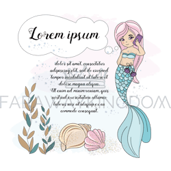 mermaid phone cartoon travel cruise vector illustration set