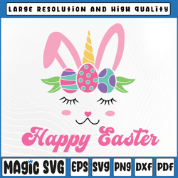unicorn bunny face happy easter svg, easter unicorn svg, easter bunny unicorn svg, digital download