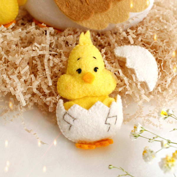 Felt Easter toy - cute yellow chick in the eggshell