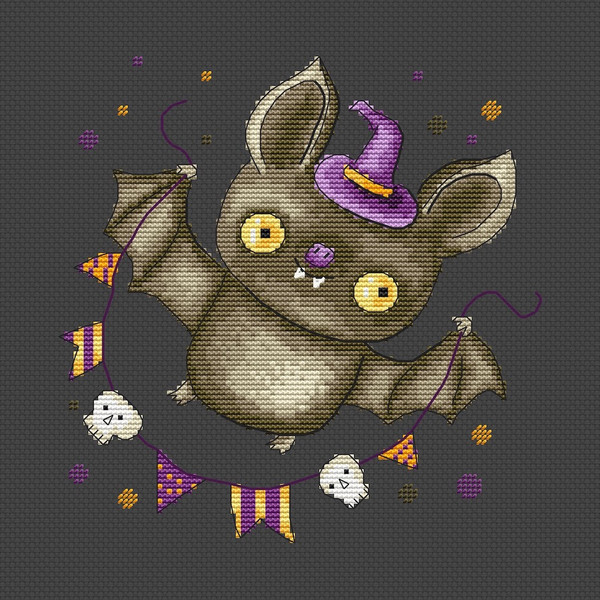 Halloween bat cross stitch pattern-2