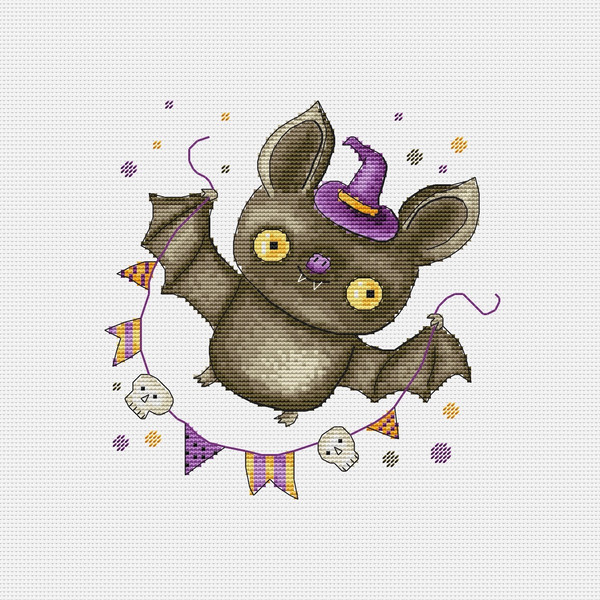 Halloween bat cross stitch pattern-3