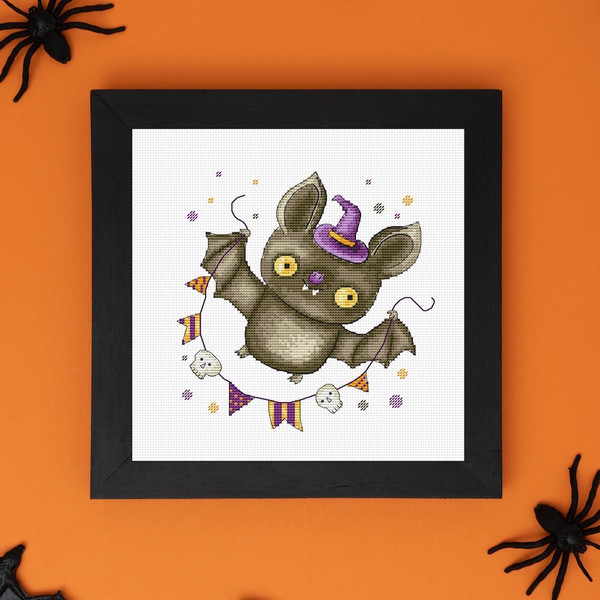 Halloween bat cross stitch pattern-4