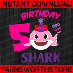 shark 5th birthday svg, girl birthday shark svg dxf eps, girl fifth birthday clipart, five year old,baby,shark