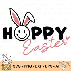 happy easter smiley bunny svg, happy easter svg, bunny ears cut file for cricut, instant download, bunny rabbit feet