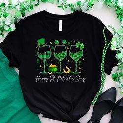 Wine St Patricks Day Shirt, Funny Shamrock Wine Glasses, Happy St Patrick's Day Gift For Wine Lover - T82