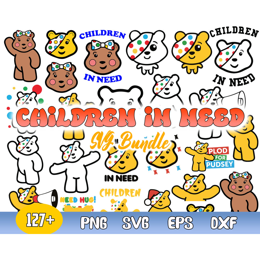 Children In Need Bundle Svg, Pudsey Bear Svg, Red Nose Day, Bear, Kids Instant Download.jpg