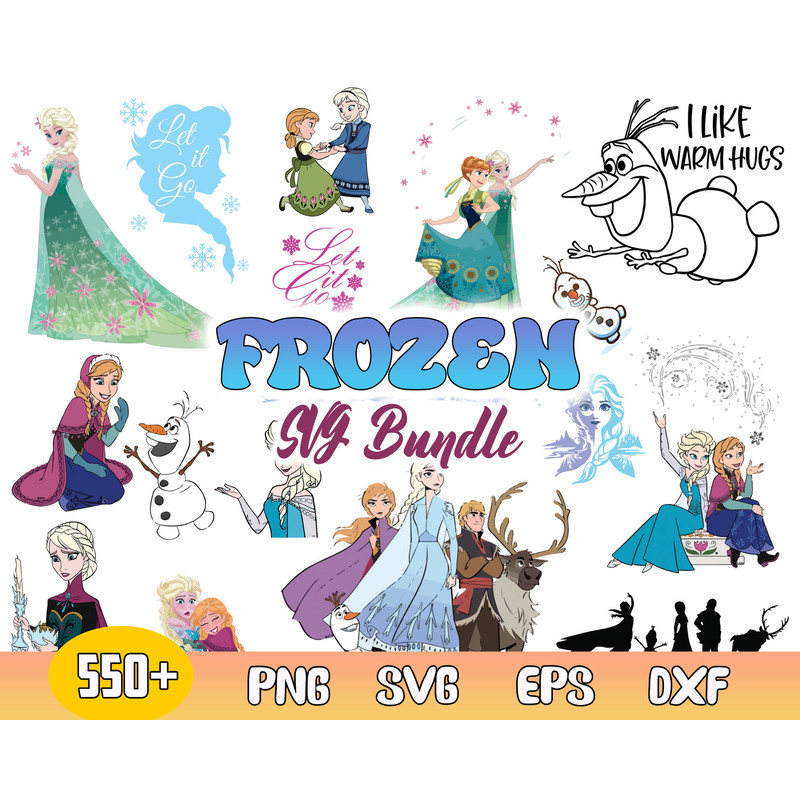 Disney Frozen Bundle Svg, Frozen Svg, Elsa Svg, Anna Svg, Olaf Svg, Princess Clipart, Digital Download File.jpg