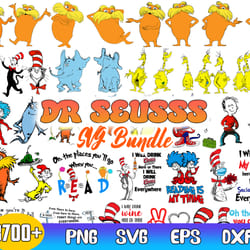 dr. seuss bundle svg, cat in the hat svg, green eggs and ham svg, lorax svg, thing 1 and 2 svg