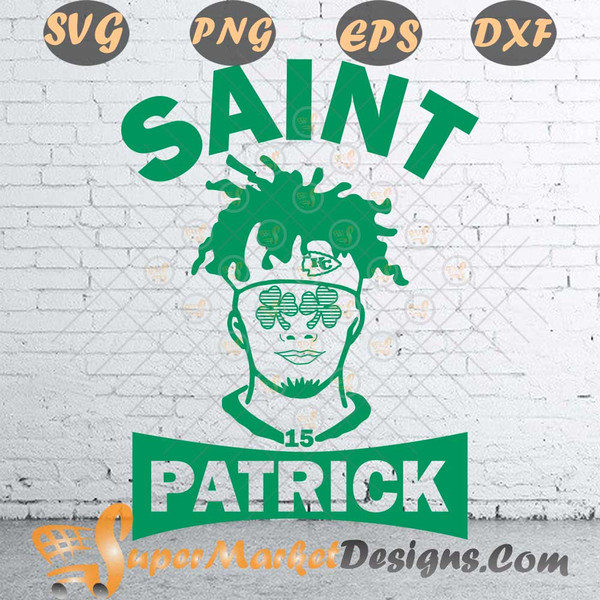 Saint patrick Mahomes with Clover glasses SVG png dXF ePS.jpg