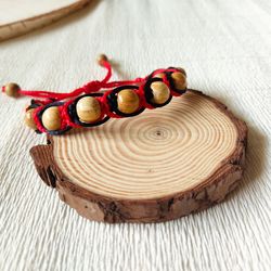 Handmade oak Wood woven Shamballa Bracelet, braided black-red macrame Shambhala bracelet, Beaded Shambala bracelet