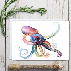Octopus Painting Watercolor Wall Decor 8"x11" home art handmade watercolor painting art by Anne Gorywine