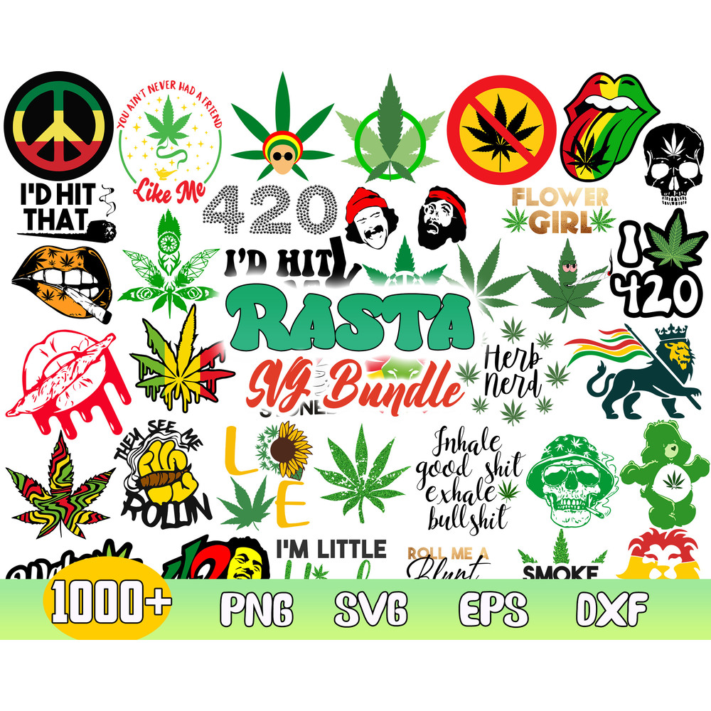 Rasta Bundle Svg, Rasta Svg, Weed Svg, Cannabis Svg, Png Dxf Eps Digiatl File .jpg