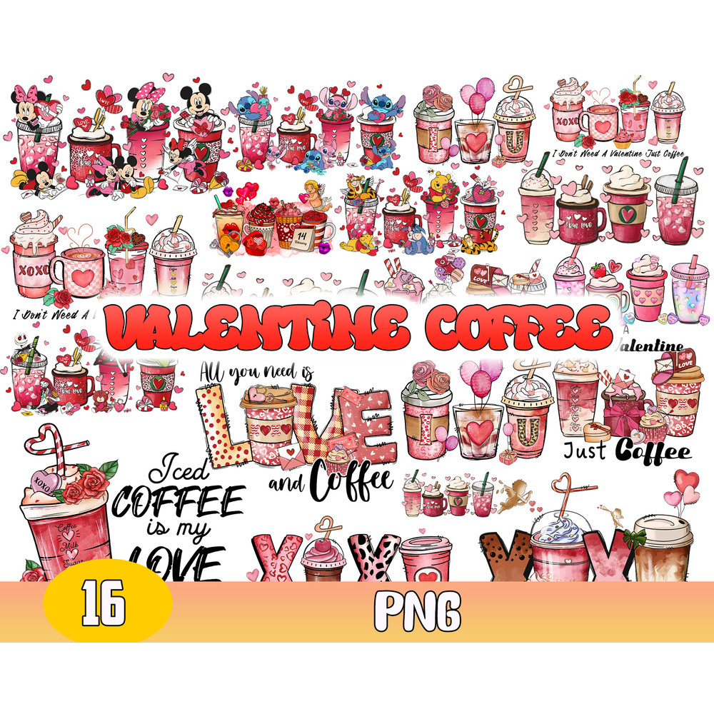 Valentine Coffee Bundle Png, Coffee Drink Valentine's Day Png, Disney Valentine Coffee Png.jpg