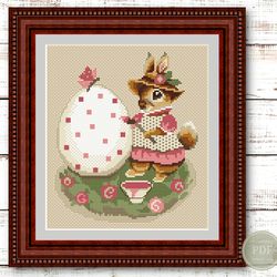 Easter Cross Stitch Pattern Bunny and Easter Egg Cross Stitch Pattern Primitive Cross Stitch PDF Download 300