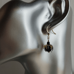Black flower earrings dangle drop earrings boho earrings charm earrings