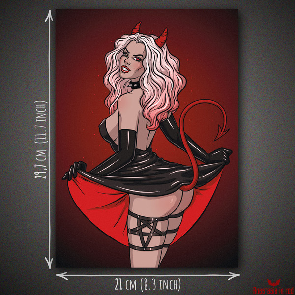 Gothic pin-up art print with a succubus