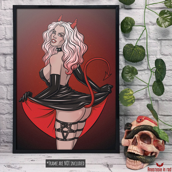 Gothic pin-up postr with a succubus