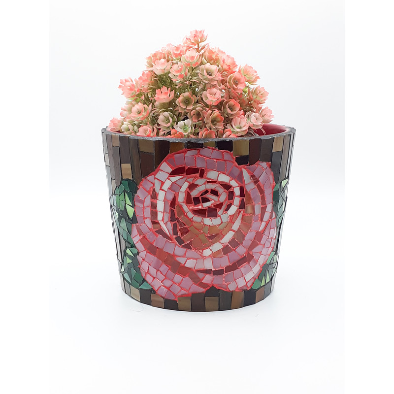 Stained Glass Mosaic Flowerpot Stained Glass Rose Flower Stained Glass Vase Rose Flower Mosaic Vase Garden Decor 2