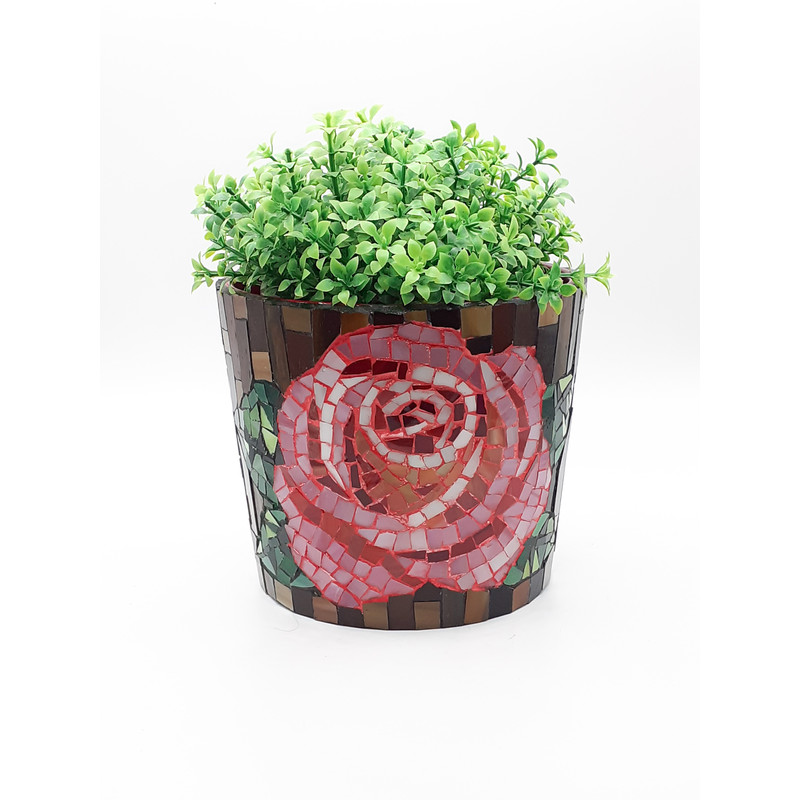 Stained Glass Mosaic Flowerpot Stained Glass Rose Flower Stained Glass Vase Rose Flower Mosaic Vase Garden Decor 3