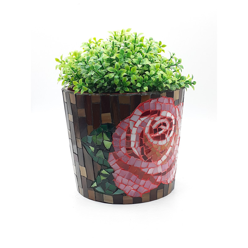 Stained Glass Mosaic Flowerpot Stained Glass Rose Flower Stained Glass Vase Rose Flower Mosaic Vase Garden Decor 5