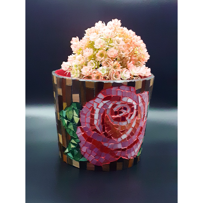 Stained Glass Mosaic Flowerpot Stained Glass Rose Flower Stained Glass Vase Rose Flower Mosaic Vase Garden Decor 7