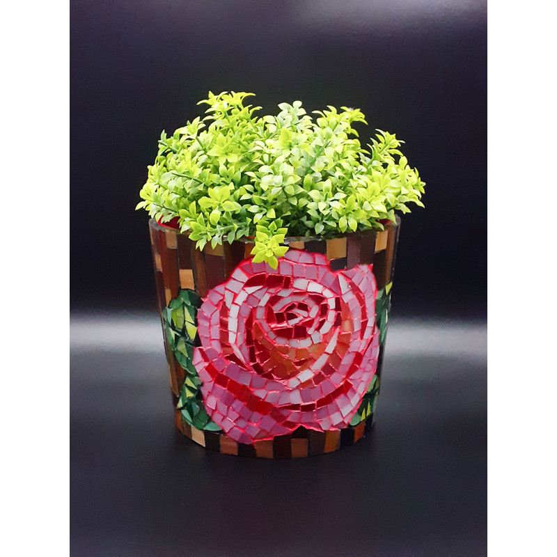 Stained Glass Mosaic Flowerpot Stained Glass Rose Flower Stained Glass Vase Rose Flower Mosaic Vase Garden Decor 8