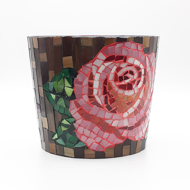 Stained Glass Mosaic Flowerpot Stained Glass Rose Flower Stained Glass Vase Rose Flower Mosaic Vase Garden Decor 1