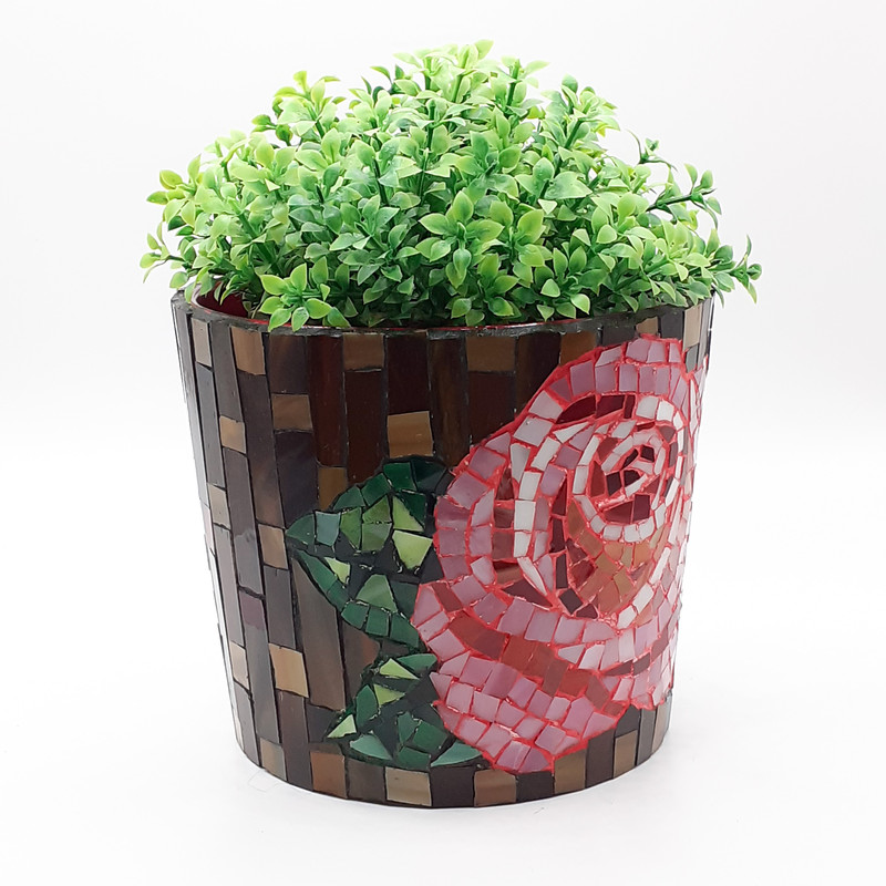 Stained Glass Mosaic Flowerpot Stained Glass Rose Flower Stained Glass Vase Rose Flower Mosaic Vase Garden Decor 4