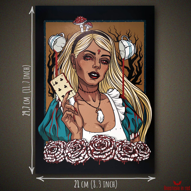 Gothic horror art print with Creepy Alice in Wonderland