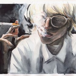 Original Watercolor Portrait of Blonde Boy Wall Art Student Original Watercolor Painting Grunge Dark Art