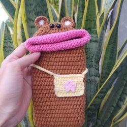 Handmade wool wide mouth bear phone bag